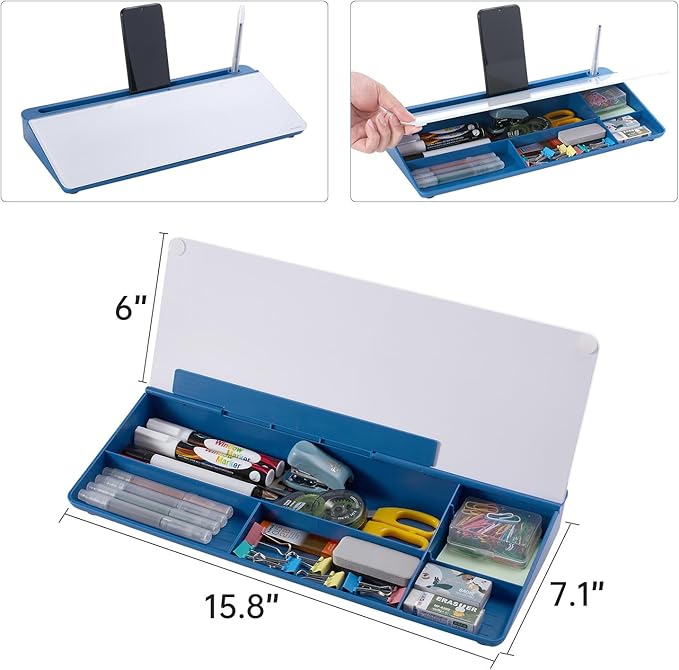 Small Glass Desktop Whiteboard Dry-Erase-Board - Computer Keyboard Stand White Board Surface Pad with Drawer, Desk Organizers