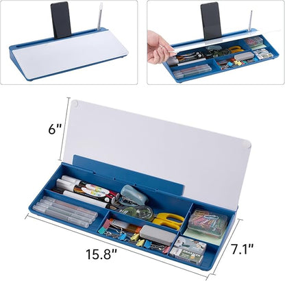 Small Glass Desktop Whiteboard Dry-Erase-Board - Computer Keyboard Stand White Board Surface Pad with Drawer, Desk Organizers