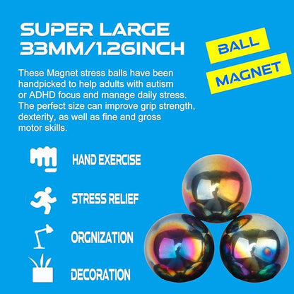 Cool 1.26 Inch Jumbo Magnets Balls Fidget Toys for Adults, Large Fidget Mangetic Sphere with Case for Office Desk Decorations, Fidget Ferrite Putty Stones Holiday Stocking Stuffer Gift 5 Pack