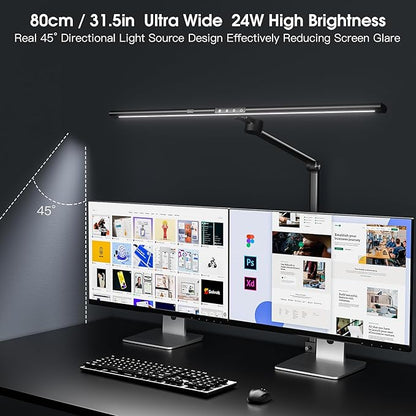 VERSKI Desk Lamp for Office Home, Desk Light with Clamp, 24W Ultra Bright with Gesture Sensing, Adjustable Brightness & Color Temperature, Monitor Light, Task Light, Table Lamp for Work Study,Black