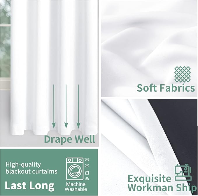 Short Blackout Curtains for Bedroom 30 Inch Length 2 Panels Set, Thermal Insulated Sun Blocking Soundproof Grommet Basement/Bathroom Window Curtains, Each 42 Inch Wide, Pure White