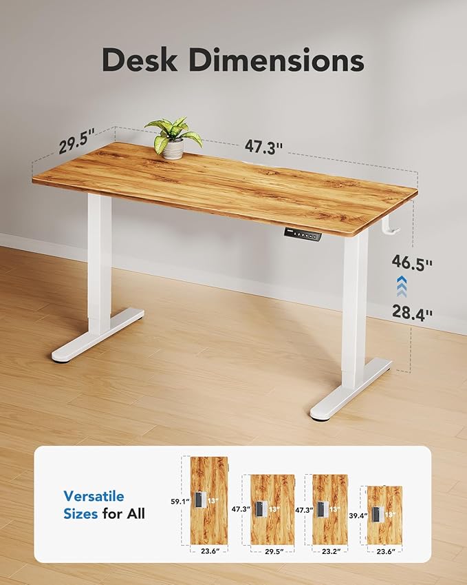 HUANUO Electric Standing Desk, 48" x 30" Whole Piece Desktop, Adjustable Height Computer Desk, 4 Height Memory Settings, Sit Stand Up Desk for Home Office, Light Vintage