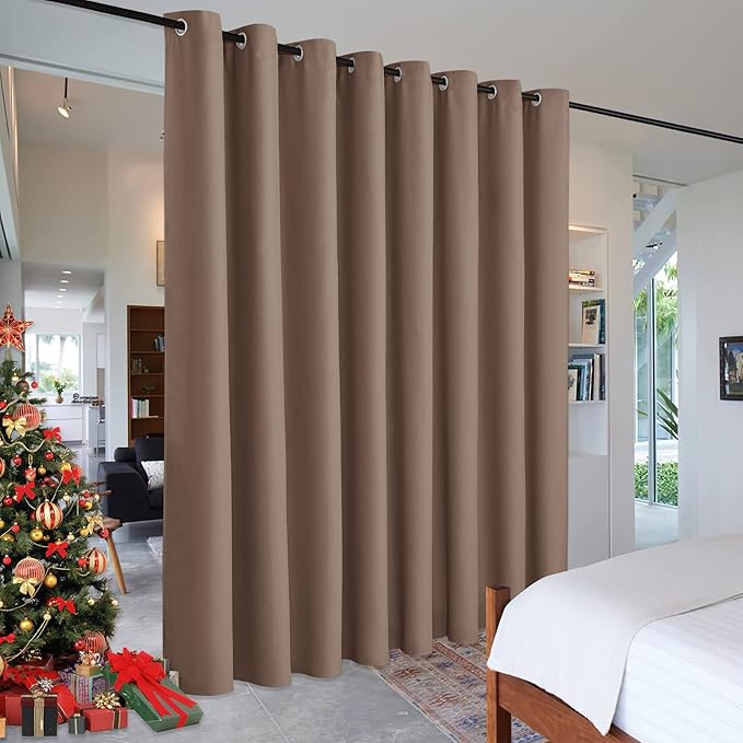 RYB HOME Bedroom Room Divider Curtain Screen Curtain for Home Theatre, Insulated Blackout Vertical Blind Split a Room Create Privacy for Loft, Width 15 ft by Tall 8 ft, 1 Panel