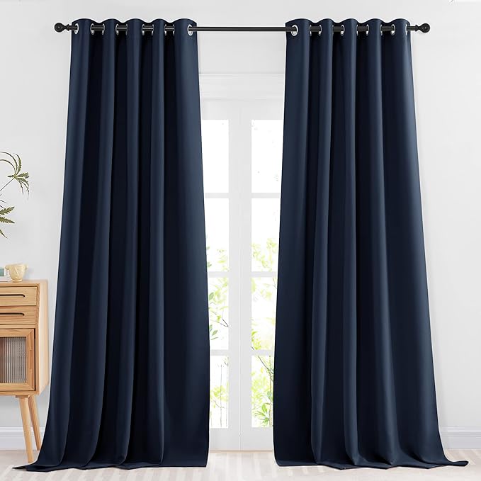 NICETOWN Blackout Living Room Curtains 102 inches Long - Grommet Thermal Insulated Window Drapes Room Divider Blinds Sound Reducing for Living Room (W66 x L102, Navy, 2 Pieces)