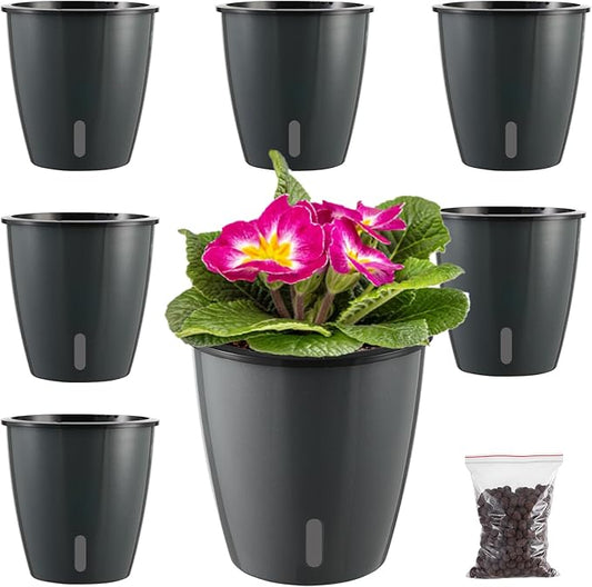 6 Pack-5 Inch Self Watering Plant Pot for Indoor Plants with Water Indicator,African Violet Pots Grey Gold with Wick Pot,Self-Watering Planters for Devil's Ivy,Small Orchid Pots for Home