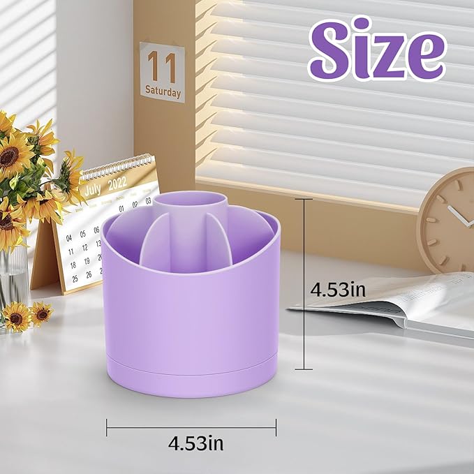 Desk Organizer,360 Degree Rotating Pen Holder for Desk,Nordic Style Pencil Organizer Cup,Modern Office Desk Accessories with 7 Slots Caddy for Desktop,School,Home,Cosmetics(Purple)