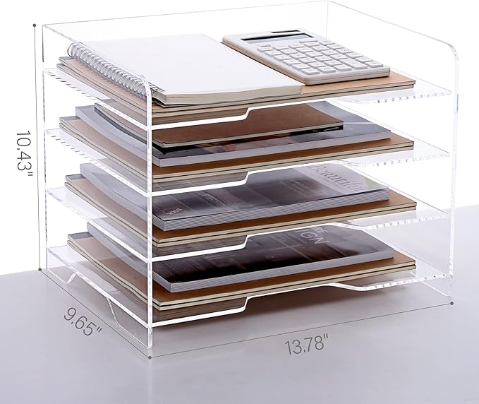 SANRUI Acrylic Paper Organizer Letter Tray for Desk, 4 Tier Enlarged File Sorter,Clear File Holder Desktop Shelf Document Storage for School Office Home