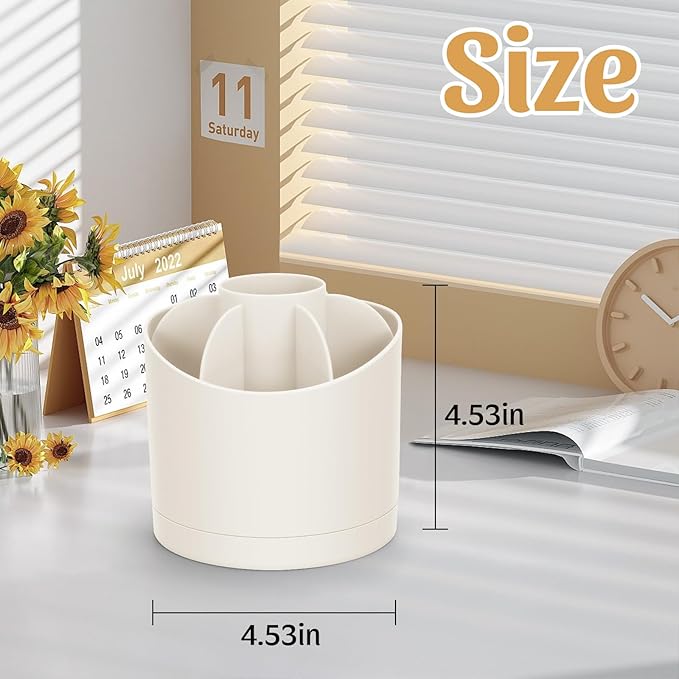 Desk Organizer,360 Degree Rotating Pen Holder for Desk,Nordic Style Pencil Organizer Cup,Modern Office Desk Accessories with 7 Slots Caddy for Desktop,School,Home,Cosmetics(White)