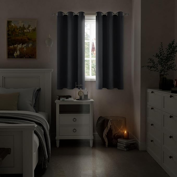 100% Blackout Curtains for Bedroom 63 Inch Length, Thermal Insulated 100% Light Blocking Bedroom Curtains Soundproof Heavy Thick Window Curtains, Each 42 Inch Wide, 2 Panels, Dark Grey