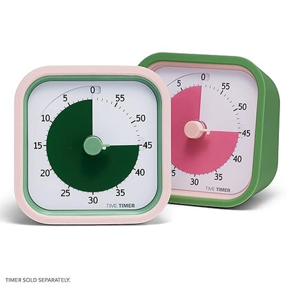 TIME TIMER Home MOD Botanical Cases - for Classroom Learning, Homeschool Study Tool, Student Desk Clock and Office Meetings with Silent Operation (2-Pack), Pink & Green