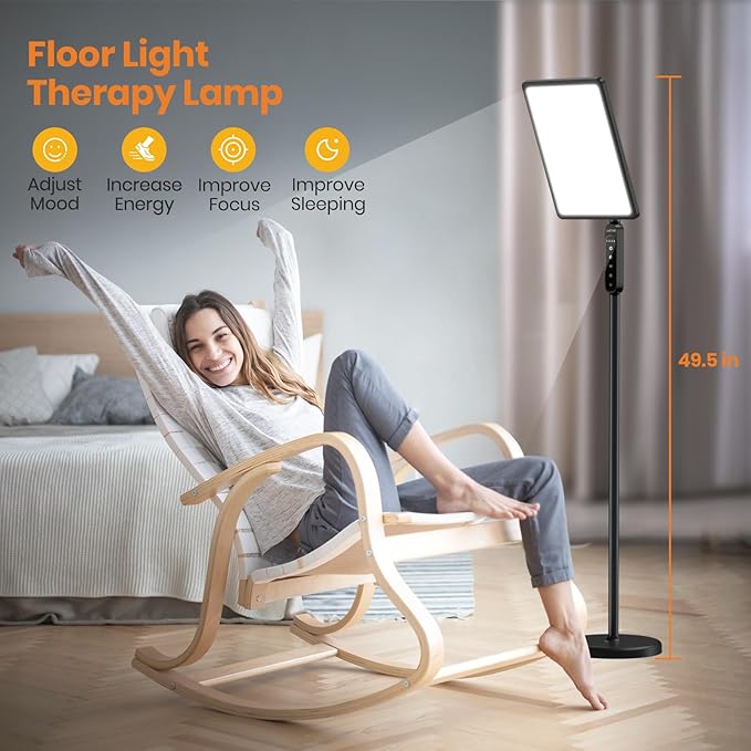 LASTAR Light Therapy Lamp, 12000LUX Therapy Light Full Spectrum Sun Lamp,Remote Control/4 Color Temperature/5 Brightness/4 Timer/3 Height Floor Sunlight Therapy Lamp