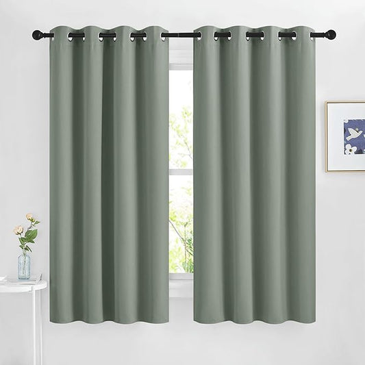 NICETOWN Sage Green Blackout Curtains 63 inch Length for Kitchen, Grommet Energy Saving Thermal Window Treatments Light Blocking Drapes for Bedroom, 2 Panels, W46 x L63