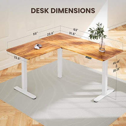 ErGear 63" x 55" Dual Motor L Shaped Standing Desk, Electric Height Adjustable, Extra Large Desktop, Interchangeable Installation of Left and Right Desktops, Suitable for Home Office, Light Vintage