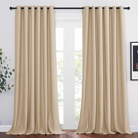 NICETOWN Blackout Curtains and Drapes for Window 95" L - Triple Weave Energy Saving Thermal Insulated Solid Grommet Blackout Panels for Patio (80" Wide per Panel, 2 Panels, Biscotti Beige)