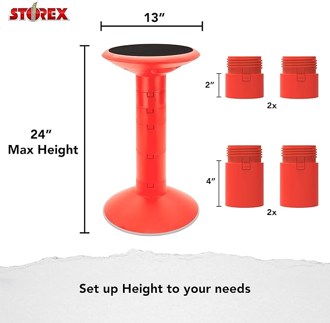 Storex Active Tilt Stool – Ergonomic Seating for Flexible Office Space and Standing Desks, Adjustable 12-24 Inch Height, Red (00324U01C)