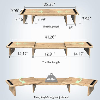 Zimilar Dual Monitor Stand Riser, Monitor Stand with Adjustable Length and Angle, Wood Monitor stand for desk, Monitor Riser for 2 monitors with Storage Space (Oak Large)