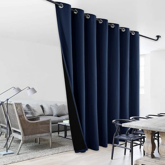 NICETOWN Sound Reducing Room Divider Curtains, 100% Blackout Patio Curtain, Wide Lined Drape, Keep Warm Drapery, Sliding Glass Door Panel for Night Shift（Navy, 1 Panel, 100" Wide x 108" Long