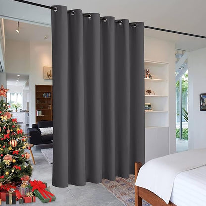 RYB HOME Portable Room Divider Curtain, Noise Reduction Privacy Protection Heavy Duty Grommet Top Curtain Panel for Living Room/Locker Shelf/Dorm Decor, 9 ft Tall x 10 ft Wide, Gray, 1 Pack