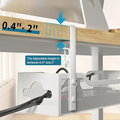 Under Desk Cable Management Tray, Litwaro Cable Management Under Desk No Drill, Metal Cable Tray with Clamp for Desk Wire Management, Desk Cord Organizer for Home Office No Damage to Standing Desk