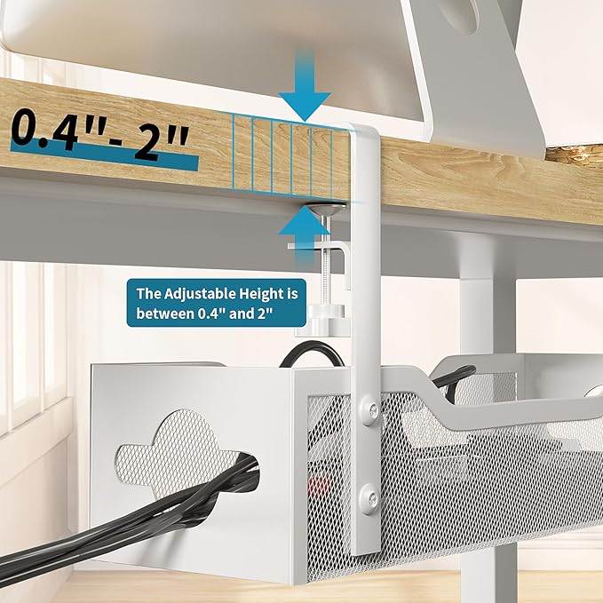 Under Desk Cable Management Tray 2 Pack, Cable Management Under Desk No Drill, Desk Cable Organizer with Clamp Easy to Install for Standing Desk Cord Organizer, Desk Wire Management No Damage to Desk