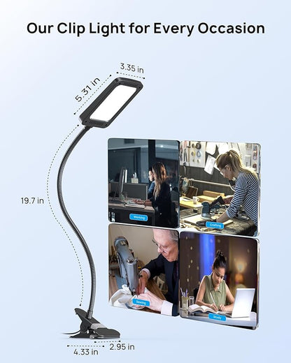 TROND LED Desk Lamp with Clamp, 1000LM Super Bright 3-Level Dimmable Desk Light 6000K Daylight, Extra-Long Flexible Gooseneck Clip on Light, Eye-Care Clamp Lamp for Painting, Workbench,Reading, Sewing