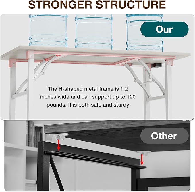 TEMI Small Computer Desk Folding Table - No Assembly, Compact 43.3" Foldable Desk with Power Outlets & USB Charging Port, Portable Small Office Desk, Ideal Mini Study Table for Small Spaces, White