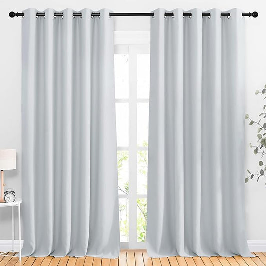 NICETOWN Room Darkening Curtains Extra Long 110 Inches, Grommet Thermal Insulated Weighted Window Treatments for Living Room/Farmhouse, W66 x L110, Greyish White, 2 Panels