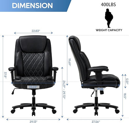 COLAMY Big and Tall Office Chair 400lbs-Leather Executive Chair for Heavy People, Computer Desk Chair, Large Office Chair with Wide & Thick Seat Black