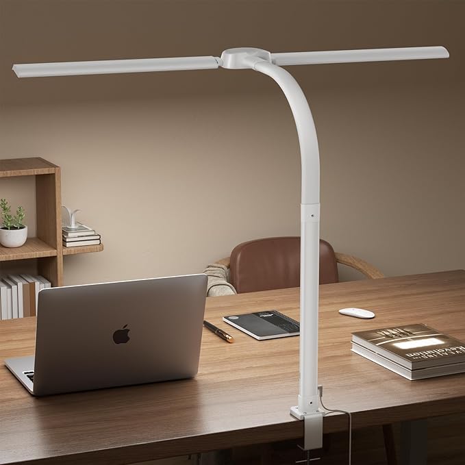 Led Desk Lamp with USB Charging Port Architect Task Dual Lamps for Home Office with Atmosphere Lighting, 24W Ultra Bright Modern Flexible Gooseneck Tall Table Light 5 Color Modes for Drafting Reading