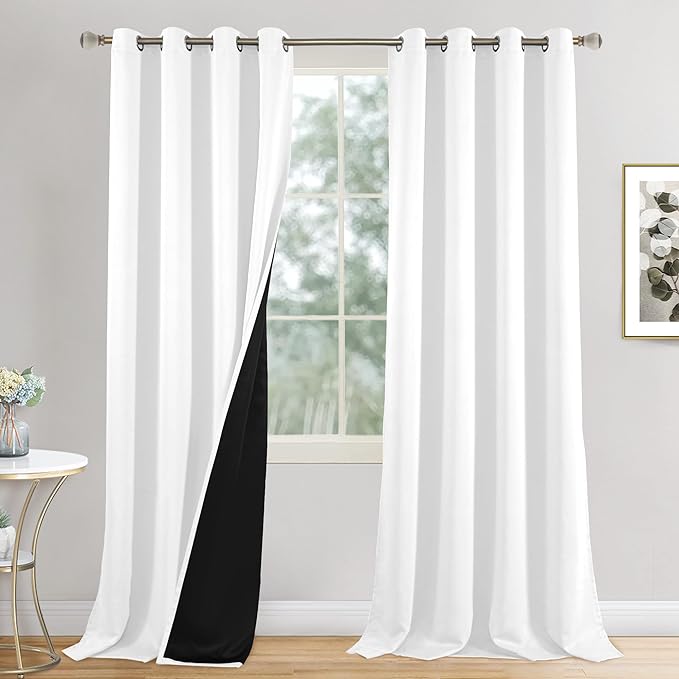 Long Blackout Curtains 90 Inch Length 2 Panels for Living Room, Thermal Insulated 100% Light Blocking Soundproof Grommet Thick Window Curtains for Dining Room, Each 52 Inch Wide, White