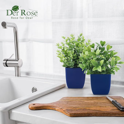 Der Rose 4 Pack Small Fake Plants Artificial Plants Indoor Office Desk Accessories for Aesthetic Room Decor Blue Bathroom Decor