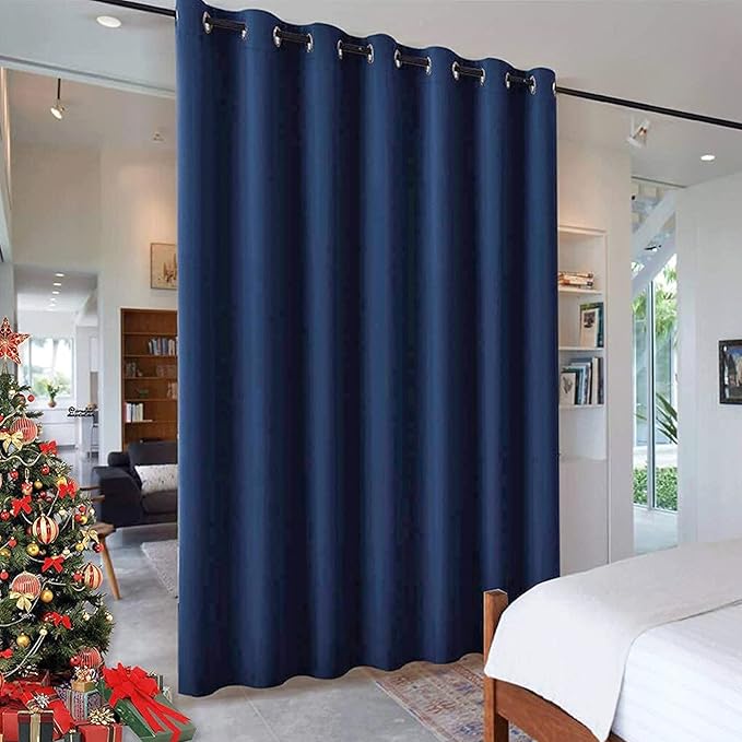 RYB HOME Room Partition Curtains Privacy Blackout Drapes Energy Efficient Odor Reducing Home Decoration for Dorm Studio Office Space, 8 ft Tall x 10 ft Wide, Navy Blue, 1 Panel