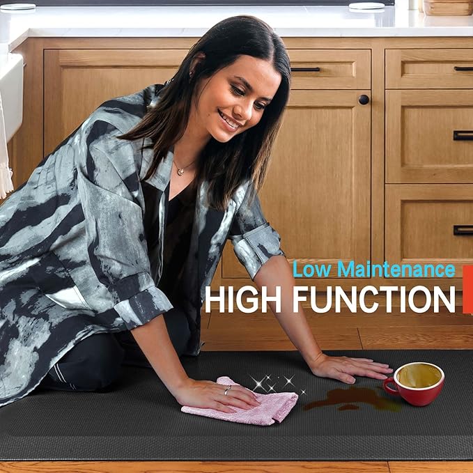 FEATOL 4 Packs Anti Fatigue Mats Thick Cushioned Standing Desk Mat Office, Ergonomic Kitchen Mats Set of 4, Memory Foam Comfort Floor Mat Padded Foam Rugs, Stain Resistant, Non-Slip (20" x 39", Black)