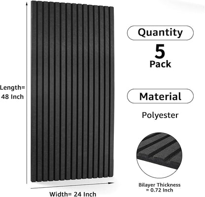 Art3dwallpanels 5 Pack Acoustic Panels, 48" X 24" X 0.71" Soundproof Wall Panels, Self Adhesive High Density Sound Absorbing Acoustic Treatment for Recording Studio, Office, Black