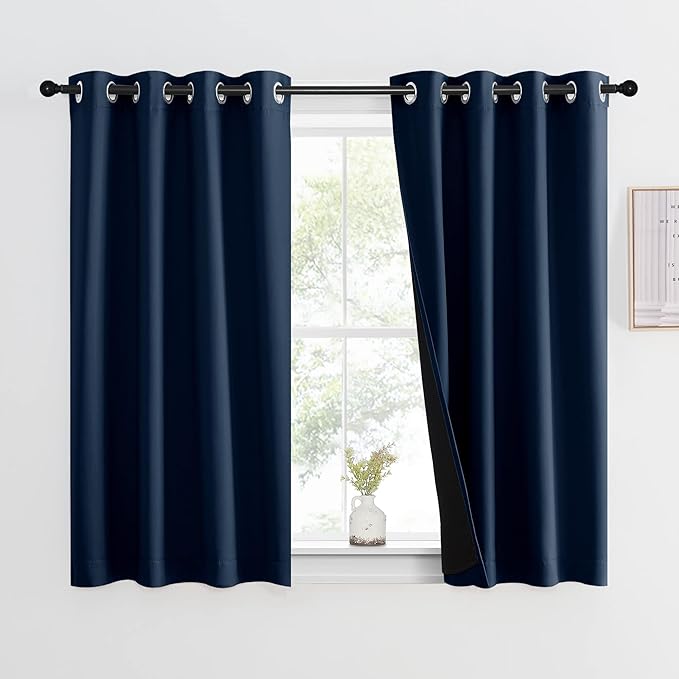 NICETOWN 100% Blackout Curtain with Black Liner, Thermal Insulated 2-Layer Lined Drape, Energy Efficiency Small Window Drapery for Dining Room (Navy, 1 Panel, 46 inches W by 54 inches L)