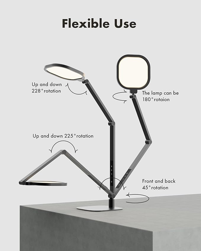 LED Desk Lamp for Home Office, 15W Computer Zoom Lighting with Swing Arm, Memory & Timer Function, Dimmable Desktop Ring Light for Video Calls, Conference, Reading, Streaming, Podcasting