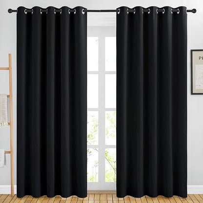 NICETOWN Blackout Curtain Panels 84 inches - Light Reducing Thermal Insulated Solid Grommet Blackout Curtains/Panels/Drapes for Living Room (Set of 2, 66 inches by 84 Inch, Black)