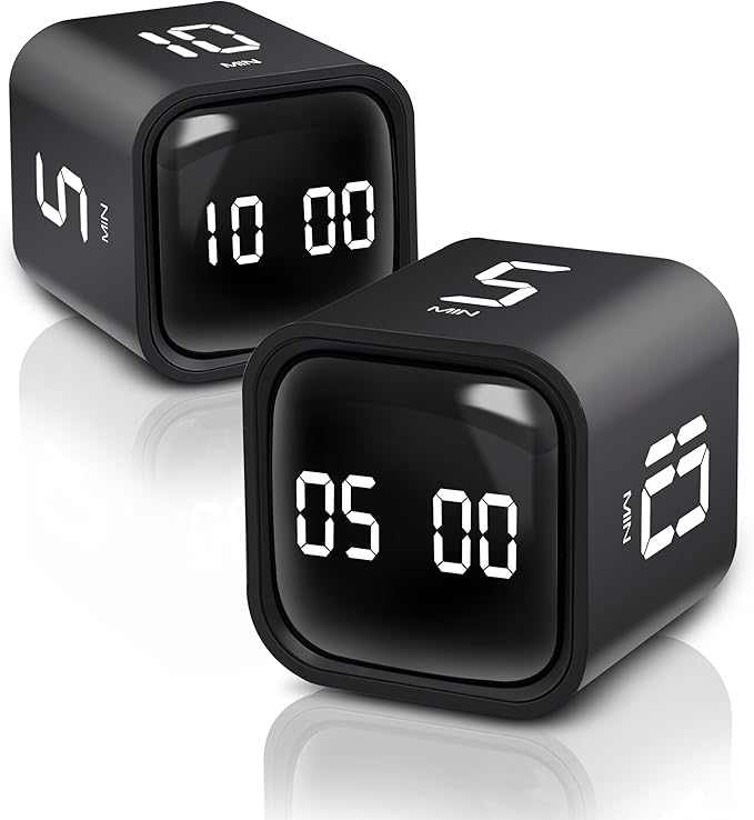 VEWINGL 2 Pack Rotating Pomodoro Timer,Rotation Timer,5/10/30/60 Minutes and Custom Countdown,Productivity Timer,Pause and Resume,Silent,Vibrate and Adjustable Sound Alarm for Tasks,Work,Study