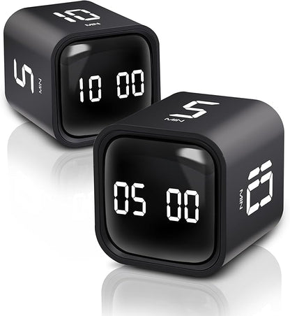 VEWINGL 2 Pack Rotating Pomodoro Timer,Rotation Timer,5/10/30/60 Minutes and Custom Countdown,Productivity Timer,Pause and Resume,Silent,Vibrate and Adjustable Sound Alarm for Tasks,Work,Study