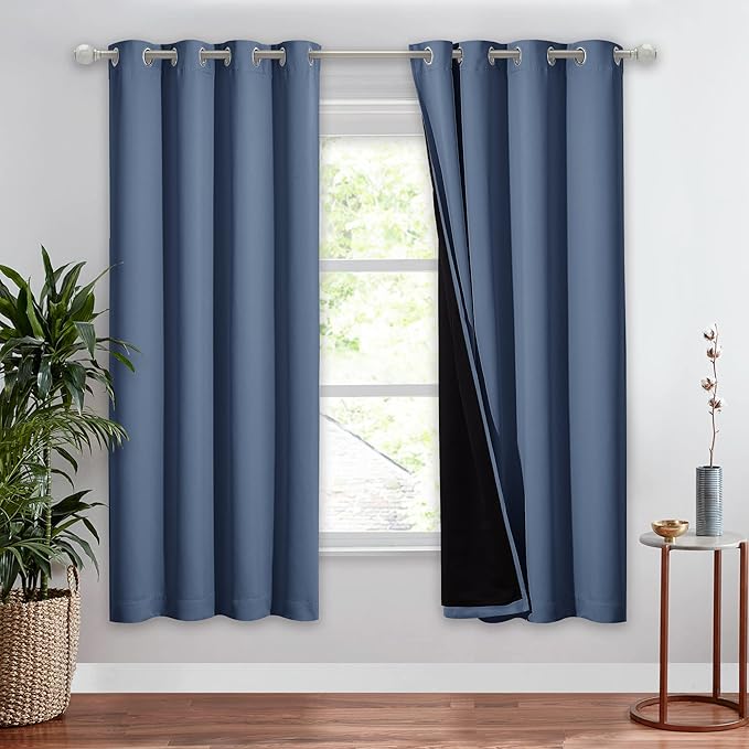 NICETOWN Room Warming Full Shade Curtain Panel, Energy Smart & Noise Blocking Out Blackout Drape for Apartment Window, Thermal Insulated Guest Room Lined Window Dressing(Stone Blue, 52 x 72 inch)