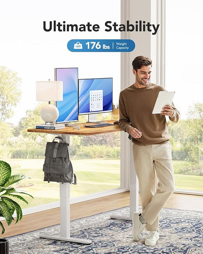 HUANUO Electric Standing Desk, 40" x 24" Whole Piece Desktop, Adjustable Height Computer Desk, 4 Height Memory Settings, Sit Stand Up Desk for Home Office, Light Vintage