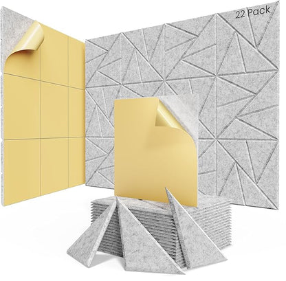 22 pack Acoustic Panels With Self-Adhesive, 12"X 12"X 0.4"Sound Proof Foam Panels, Sound Panels High Density, Soundproof Wall Panels for Home Studio Office Grey