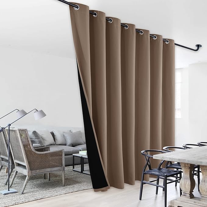 NICETOWN Room Warming Thermal Insulated 100% Blackout Long Curtain, Grommet Slider Curtain Panel with Black Lining, Full Light Blocking Patio Door Panel (Cappuccino, 1 PC, 100 inches x 95 inches)