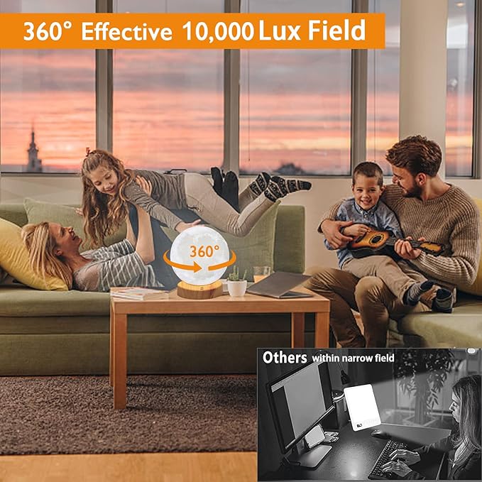 Light Therapy Lamp 10000 Lux, Happy Sunlight Lamps UV-Free with 3 Color Temperatures, Adjustable Brightness,Timer & Memory Function, Sun Lamp, Full Spectrum Light for Home, Office (Happy Moon Lamp)