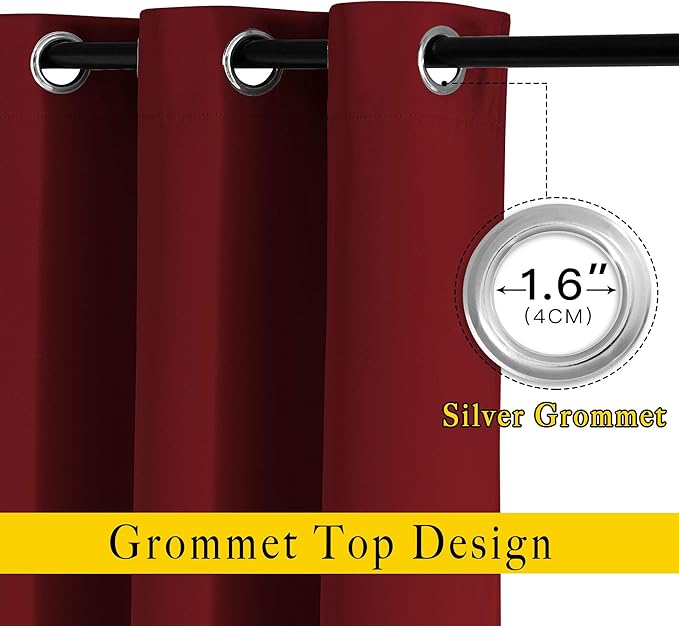 NICETOWN Burgundy Red Blackout Curtains Grommet - Thermal Insulated Solid Grommet Blackout Curtains/Panels/Drapes for Bedroom (2-Pack, 52 by 45-Inch)