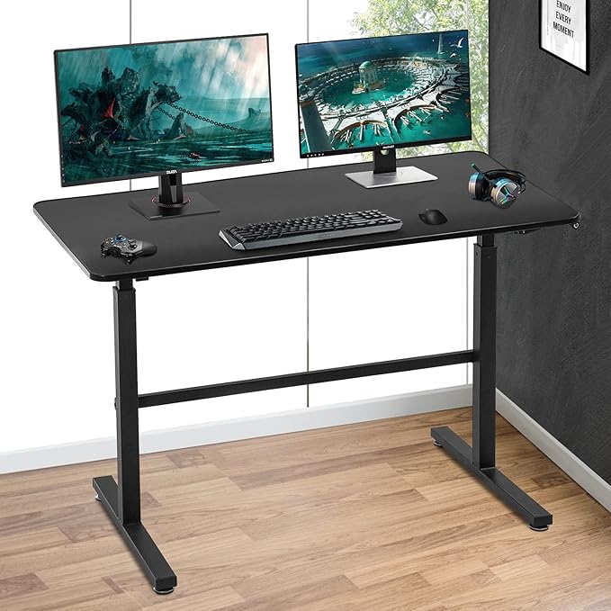 Adjustable Standing Desk, 47" Computer Desk Height Converter Large Desktop Stand Up Desk Fit Dual Monitor for Home Office,Black