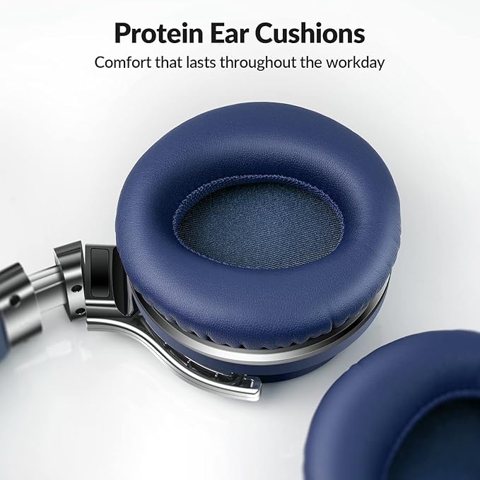 Silensys E7 Active Noise Cancelling Headphones Bluetooth Headphones with Microphone Deep Bass Wireless Headphones Over Ear, Comfortable Protein Earpads, 30 Hours Playtime for Travel/Work, Navy