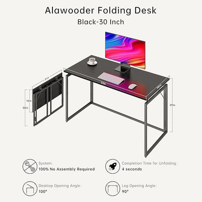 Folding Desk 30 Inch - Small Foldable Desk for Small Space Minimalist, Space Saving Collapsible Compact Desk Portable Table for Craft, Writing, Study and Work (No Assembly Required)