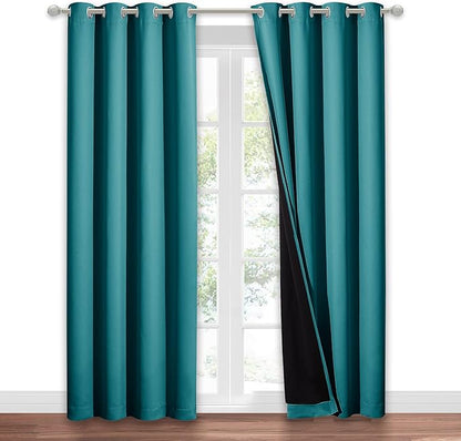 NICETOWN Peacock Teal 100% Blackout Window Curtain Panel, Cold and Full Light Blocking Drape with Black Liner for Nursery, 84 inches Drop Thermal Insulated Draperies (1 PC, 52 inches Wide Each Panel)