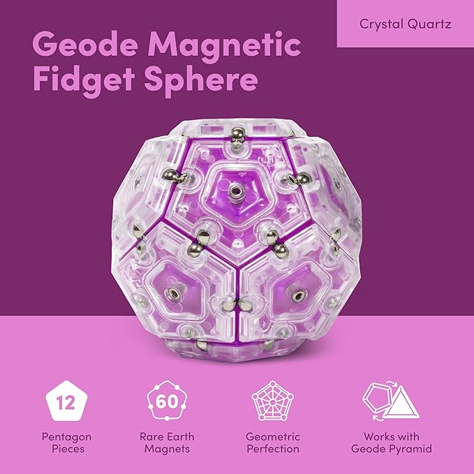 Speks Geode Sphere Magnetic Fidget Toy for Adults & Teens 14+ | Sensory Gadget for Stress Relief and Anxiety, Office Desk Toy Present, Christmas Gift, Holiday Stocking Stuffer | Quartz, 12-Piece Set